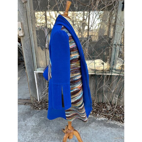 Vintage Duster Coat Open Front Patchwork Cobalt Blue M/L - Picture 8 of 10